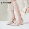 Dress Shoes Comemore Franse kleine hoge hakken ontwerppompen 2024 BOW dames vrouwelijk midden hak zomer chic en elegante vrouw schoen 39
