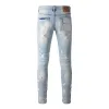 New Fashion 2024 Slim 1: 1 Jeans Brand Purple Brand Jeans High Street Blue Hole usé Wash