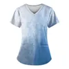 T-shirts de femmes uniformes femmes infirmières gommages tops à manches courtes imprimé en marbre travaillant avec des poches tuniques