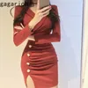 Casual Dresses Gagarich Korean Style 2024 Spring Autumn Slim High midja Kort vin röd v-ringad veckad slits passande långärmad vestidos