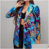 Damespakken blazers dames boho blauw print los