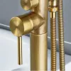 Brass Bathtub Faucet Swive Spout Tub Mixer Tap with Hand shower Bath Shower Mixer Floor Standing Faucet Shower Antique Bronze