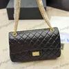 2.55 Black Calfskin Classic Double Flap Quilted Shoulder Bags Turn Lock Gold Silver Chain Crossbody Handbags Large Capacity Messenger Makeup Purse 26x15cm For Women