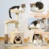 Petit chat pour chats intérieurs, tour de chat moyen avec jouet de chat interactif, condo de chats de 32,7 "avec pinceau de soi-disant, poteau de grattage de chat naturel, balles pendantes