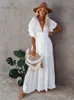 Sexy bikini cover-ups lange witte tuniek casual zomer strandjurk elegante vrouwen kleding strand slijtage zwempak cover Up Q1208 240412