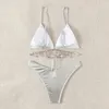 Bikini da bagno femminile set di bikini sexy sexy argento lucido strass di strass spinge up da bagno da bagno abitudini da bagno costume da bagno 2024 mujer nuoto