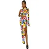 Casual jurken grappige letter print maxi jurk lange mouw nautische signaal vlaggen trendy bodycon party woman ontwerpvestido