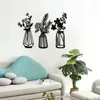 Decorative Figurines 3pcs Metal Vase Flower Wall Ornament Art Silhouette Floral Hanging Iron Sculpture Housewarming Gift Home Decoration