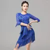 Stage Wear Ladies Party Ballroom Latin Tango Salsa Competition Dance Lace Dress Fringe Rok