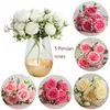 Flores decorativas 5 cabezas grandes de seda rosa rosa peony artificial rosa boda novia decoraciones del hogar falso 1pcs/30 cm de altura