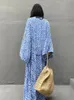 Bohemian Beach Swimsuit Cover Up Kimono Blue Leopard Print Pareo Women Tunics Beachwear 2023 Summer Long Bikini Blouse 240426