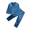 Fashion Baby Kid Girls Satin Autumn Winter Pajamas Set Solid Long Sleeve Button TopsLong Pants 2PCS Outfits Set 240410