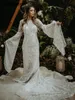 Luxury Sequined Appliques Lace Beading Mermaid Wedding Dresses Long Flare Sleeve Backless Bridal Gowns Robe De Mariee