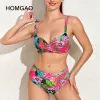 Set Homgao Sexy 4xl Large Swimsuit para mulheres Push -up Push Up Bikinis Cantura alta Retro Prind Feminino Set Bathing Suit Beach Biquini