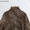 Casual jurken zatrhmbm dames 2024 herfst mode dierenprint tule jurk vintage o-neck lange mouw vrouwelijke vestidos mujer