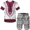 EST MĘŻCZYZN DRUKÓW Afrykańskie damskie koszulki Męskie Zestawy Afryka Dashiki Vintage Tops Sport i Leisure Summer Male Suit 240415