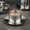 Kubki kubek ze stali nierdzewnej Zestaw kawy podwójnie oporne na ciepło z sosem łyżka stolik kuchenna espresso akcesoria J240428