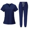 Moda White Hospital Uniformes Enfermeira Beleza Dental Salon Roupas de trabalho Uniforme personalizado Scrubs Jogger Unisex Conjuntos 240410