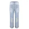 Women's Jeans Ripped 2024 Fashion Brazilian Street Blue Washed Wide-leg Pants Girls Loose Full-length Mid-waist