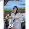 Party Dresses Onalippa Sweet Sailor Collar Loose Mini Dress Wood Ear Hem Lantern Sleepes Casual Korean Mid-Längd Shirts For Women