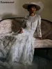 빈티지 O- 넥 긴 소매 인어 웨딩 드레스 환상 아플리케 레이스 신부 가운 로브 드 마리에