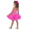 Halter Organza Pageant Glitz Girl's With Flowers Princess Backless Short Mini Crystal Ball Gowns Cup Cake Kid Dresses Rgb212