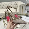 Tie Valentyno High High 2024 Summer Heel Shoes Thin Pumps Designer Rings Stud Heels Vlogoo New Fashion Crystal Grid Rivet Sandaler Women MBWC