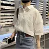 Blouses voor dames middenkleef dunne vrouw 2024 zomer losse mode onregelmatig shirt casual vakantievakant top Koreaanse kleding