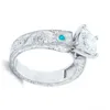 Уважаемые кольца изысканный роскошный серебряный цвет инкрустации аквамаринового циркония кольцо кольцо свадебного приема годовщины
