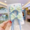 Hair Accessories 2PCS Set Spring Summer Colorful Dot Plaid Bow Long Ribbon Small Clips For Baby Girl Children Cute Silk Hairpin