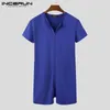 Men Pyjamas Rompers Solid V Neck Zipper Fitness Korte mouw Cozy Homwear Playsuits Play Jumpsuit Sleepwear Incerun 7 240428