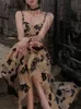 Jielur zomer bloemenriem midi jurk dames mouwloze elegante vintage jurk avond feestjurk Koreaanse mode 240410