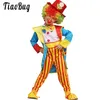 Clothing Sets 4Pcs Kids Girls Boys Clown Costumes Striped Jumpsuit With Coat Hat Bowtie Set For Halloween Cosplay Carnival Outfit
