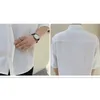 Högkvalitativ stativ krage skjorta för män sommaris silk som draperar halv ärmar toppar minimalistiska ruffian stilig krimp klänningsskjorta 240425