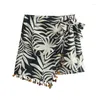 Spódnice drukuj pareo owij spódnica kobieta asymetryczna boho mini tassel High talle Short dla kobiet vintage letnia plaża