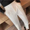 Pants British Style Autumn New High midja Twill Pleat Design Casual Trousers Fashion Man Slim Fit Simple Social Party Pant 3828