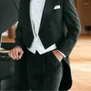 Herrenanzüge schwarzer Hochzeitsschwanzlack für Bräutigam Dinnerparty Smoking 3 -teilige formelle Männer mit weißen Westehose Männliche Mode Abschlussball 2024