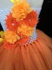 Mädchen Kleider Baby Girls Orange Blume Tutu Kleid Kids Häkeln Tüll Ballkleid mit Bandbogen und Stirnband Kinder Hochzeitsfeier