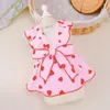 Dog Apparel Summer Strawberry Print Dress Fashion Flying Sleeve Puppy Skirt Cute Cat Princess Pet Costumes Chihuahua Clothes