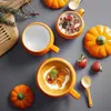 Muggar 300/450 ml Halloween Pumpkinformad keramisk kopp med sked Kawaii Soup Cup Oat Cup med lock Creative Water Cup J240428