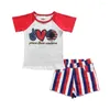 Set di abbigliamento per bambini all'ingrosso 4 luglio Summer rosso maniche corte outfit da bambina babe top star strip shorts shorts bambino