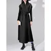 Casual jurken yudx miyake maxi geplooide jurk voor vrouwen lange mouwen verzamelde taille riem vrouwelijke high -end mode kleding 2024