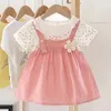 04Y Vestido de bebê elegante e elegante Doll Coller Lovely Party Festume Flower Princess Roupet Girl Crianças A1177 240423