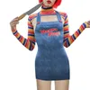 Les femmes jouent le personnage de film BodySuit Chucky Doll Costume Set Costumes Halloween pour femmes Scary Nightmare Killer Doll 240426