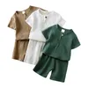 2024 Toddler Summer Boy Girl Outfits Cotton Linen T-shirt solide Short Vêtements pour enfants coréens Casual Breathable Clothes Set 240426