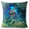 Pillow Blue Underwater World Print Cover Modern Home Decor Covers Cartoon Dolphin Pillows Cases Square Linen Pillowcase