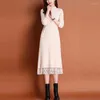 Casual Dresses Women's Autumn Winter Patchwork Long Sleeve Vestidos De Fiesta Lace Knit Sexy Lady Dress Fashion Versatile Elegant