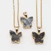 Colares pendentes que vendem uma forma natural de pedra -borboleta preta ágata druzy colar dourado reiki charme moda jóias diy fabricação 4pcs