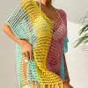 Set Multicolor Crochet Bikini Cover Up with Fringe Trim Women Sexy pusta tunik