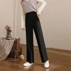 Jeans para mujeres Mezcla de lana Candilla de botón Candilla de la cintura Alta Pantalones de pierna ancha Oficina de mujeres Pantalones Otoño Invierno Cálido Mujer